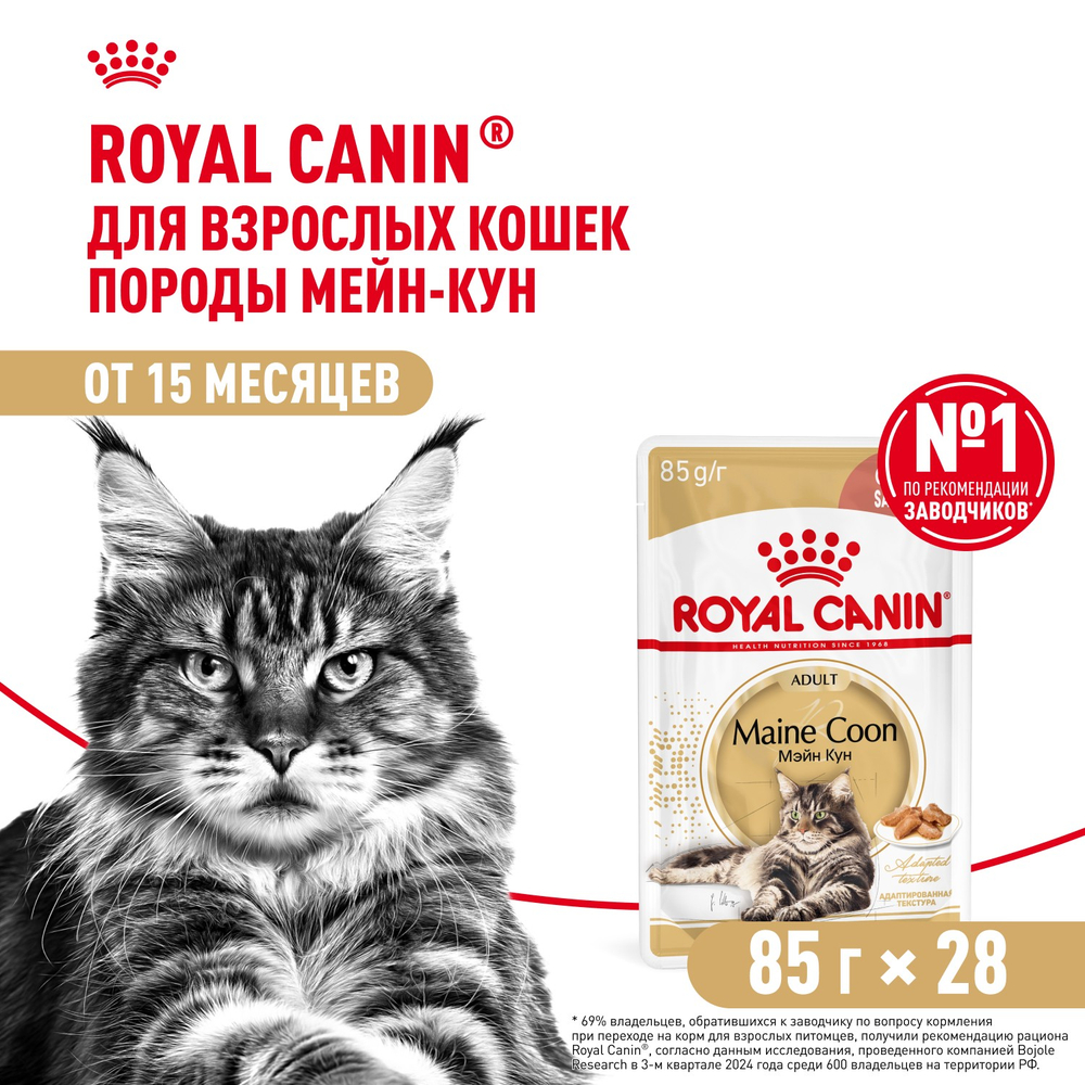 Royal Canin Maine Coon Adult Мейн Кун Эдалт Корм влажный для взрослых кошек породы Мэйн Кун соус 85г