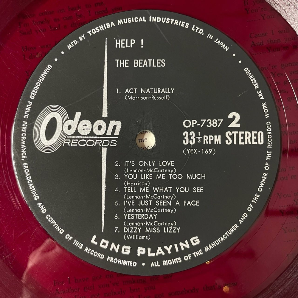 Винтажная виниловая пластинка LP The Beatles Help (Japan 1965) (No Obi) (Red Wax Vinyl) Dizzy Miss Lizzy