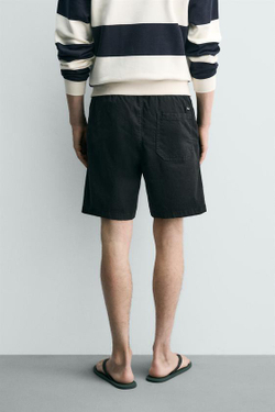 ZARA ШОРТЫ ИЗ ТВИЛА RELAXED FIT, ЧЕРНЫЙ