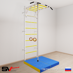Шведская стенка Sv Sport усиленная 6334 (Турник рукоход/Канат/Кольца/Мат 1м)