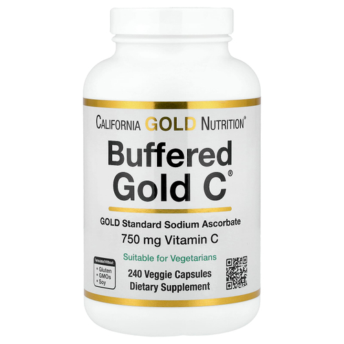 California Gold Nutrition, Buffered Gold C®, аскорбат натрия (витамин C) GOLD Standard, 240 растительных капсул