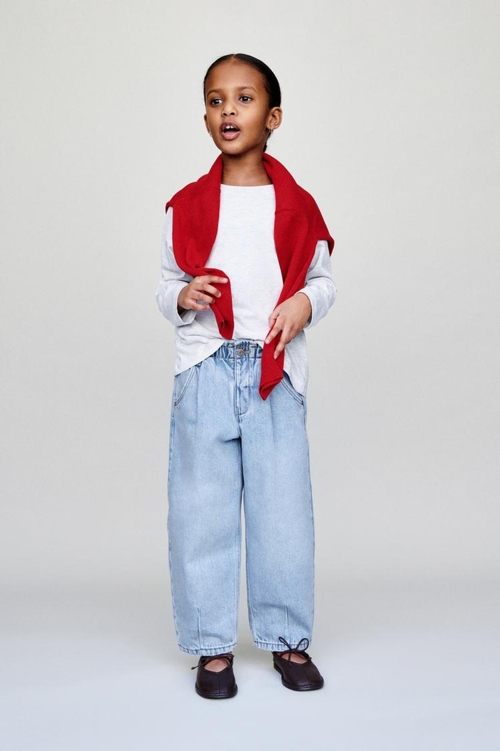 ZARA ДЖИНСЫ BAGGY PAPERBAG С КАРМАНАМИ «СЕРДЦА», ГОЛУБОЙ