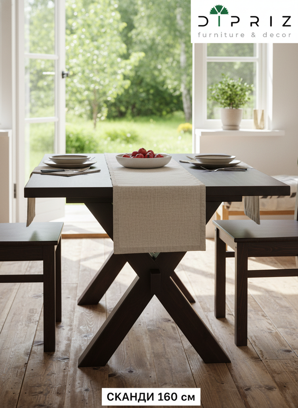 Обеденный стол "Сканди" из массива сосны, коричневый - Диприз