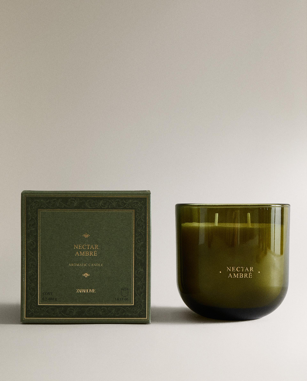 Zara Home Свеча ароматическая Nectar Ambr 400 г, растительный воск, аромат восточный древесный, Коричневый
