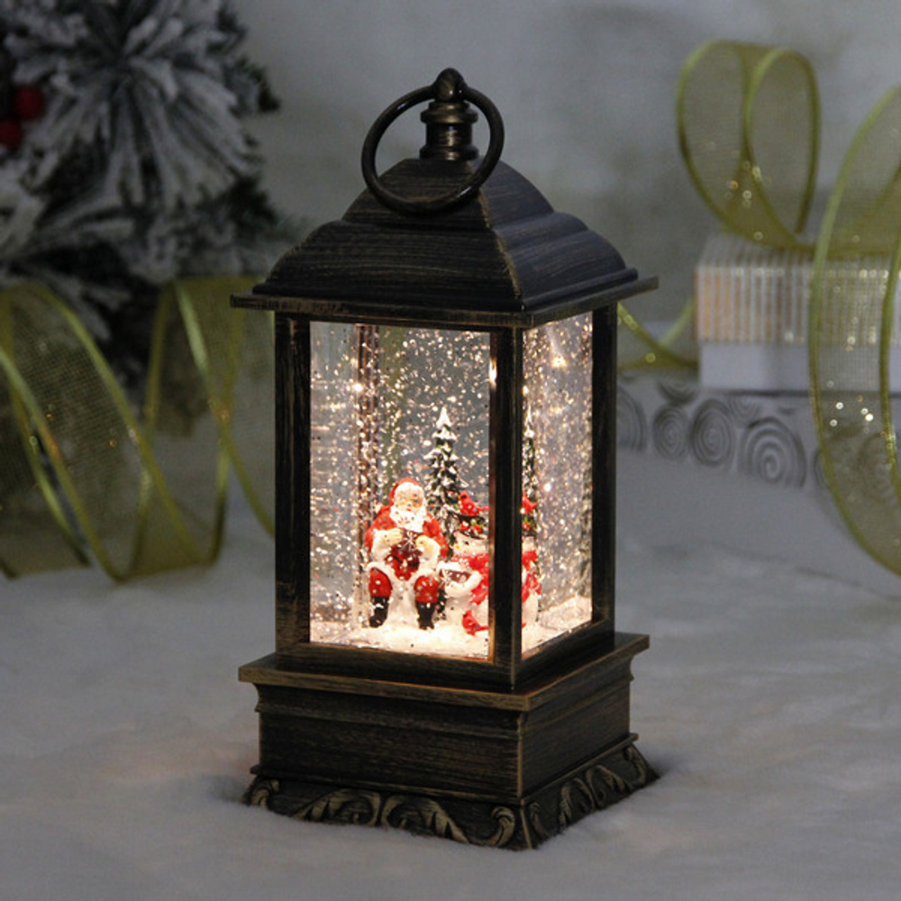 Сувенир с подсветкой «Новогодняя ночь» 10,5*10,5*23,5 см, мелодия, подсветка, эффект снегопада (работает от 3*АА, USB)