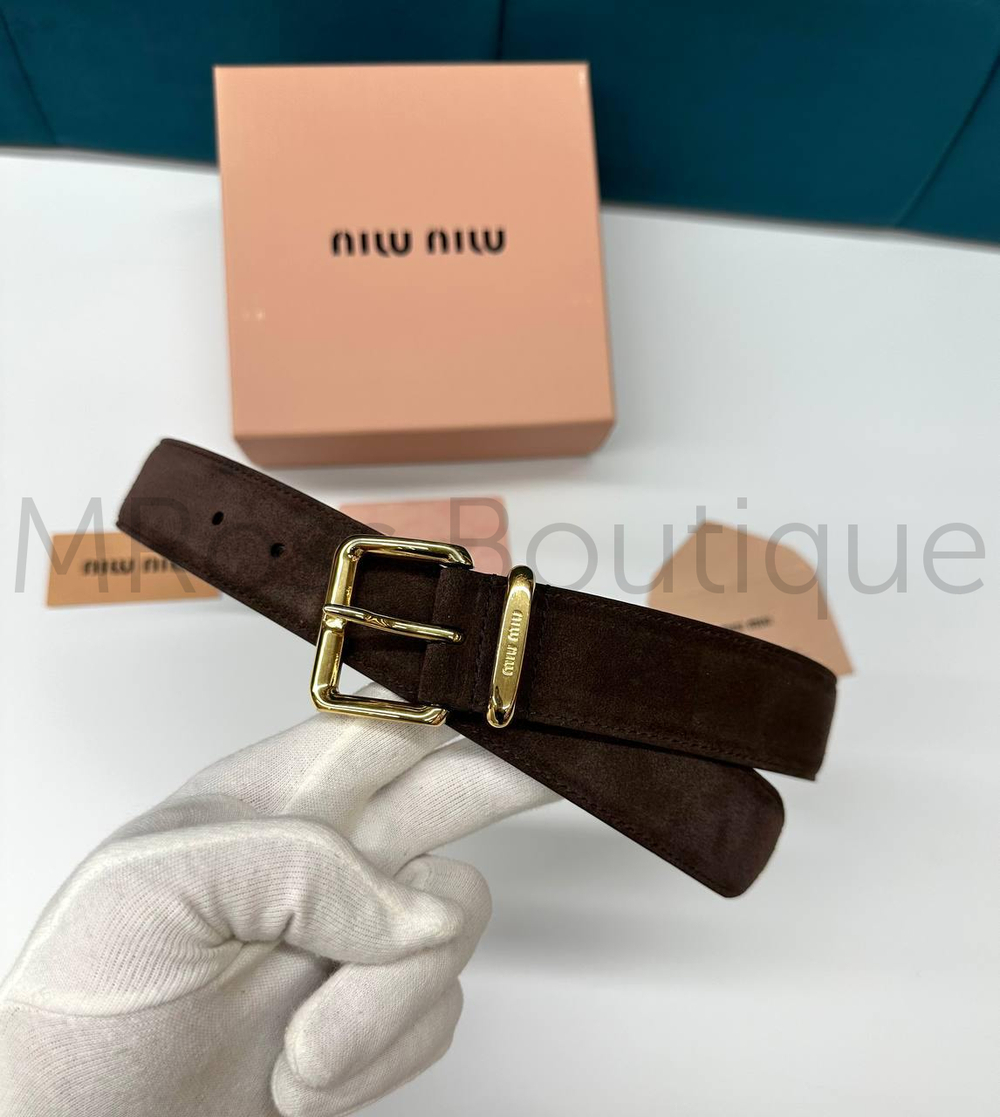 Miu Miu Женский ремень замшевый темно-коричневый