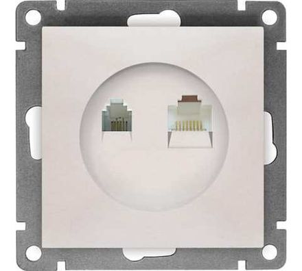 Розетка компьютерная+телефонная "UNIVersal" серия "Афина", с/у, 1А, RJ45, RJ12, жемчуг (еврослот) (H