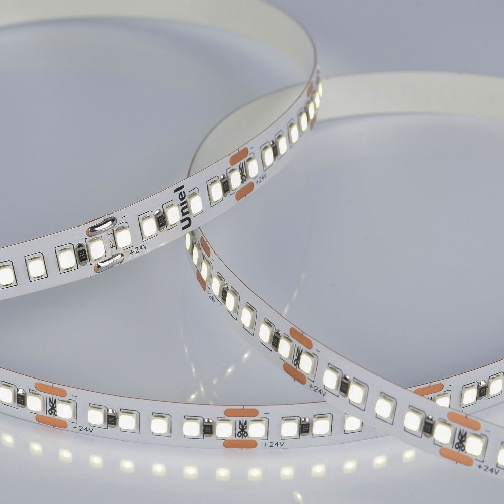 ULS-2835-180LED-m-10mm-IP20-DC24V-17W-m-5M-6500K Гибкая светодиодная лента на самоклеящейся основе. Катушка 5м. в герметичной упаковке. Дневной свет 6500K. ТМ Uniel