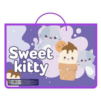Папка А4 пласт, ручки-тесьма 335/235/55 "Sweet kitty 2024" (Пчелка)