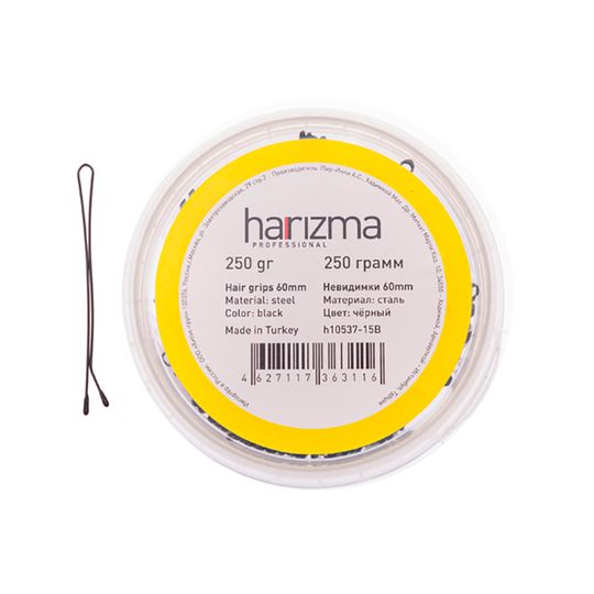 Невидимки для волос Harizma, 60 мм, прямые, черные (h10537-15B)
