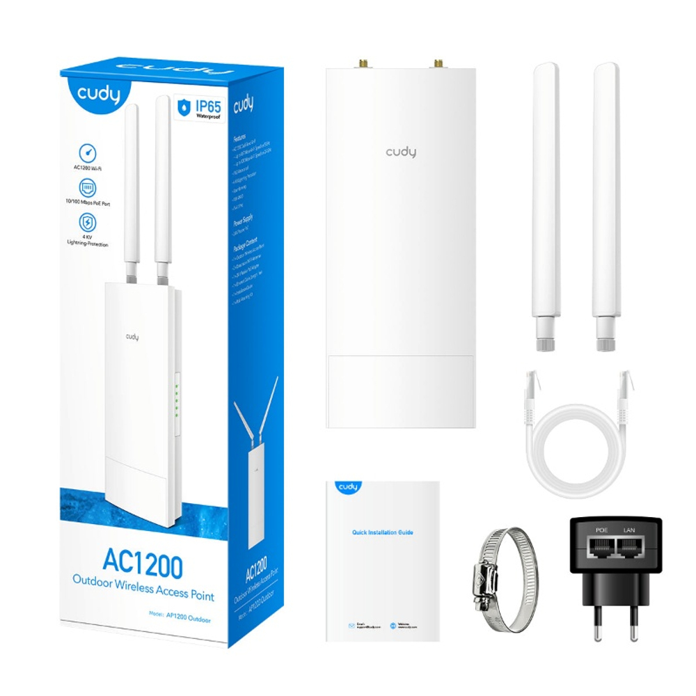 Cudy AP1200 Outdoor Уличная точка доступа Wi-Fi AC1200, 2,4/5 ГГц, до 1167 Мбит/с, 1х100 Мбит/с, IP65