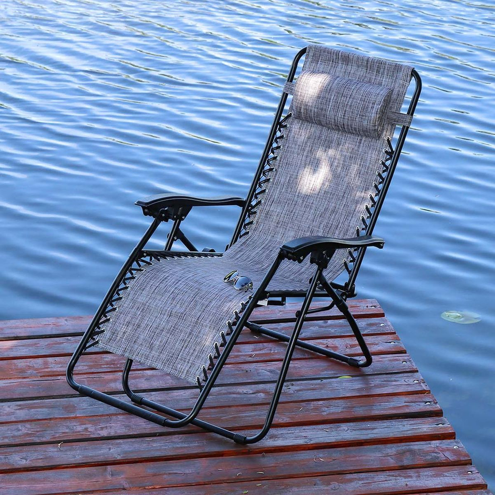 Шезлонг пляжный складной, металл, 165х65х110 см, 100 кг, 2 положения спинки, коричнево-серый, Green Days
