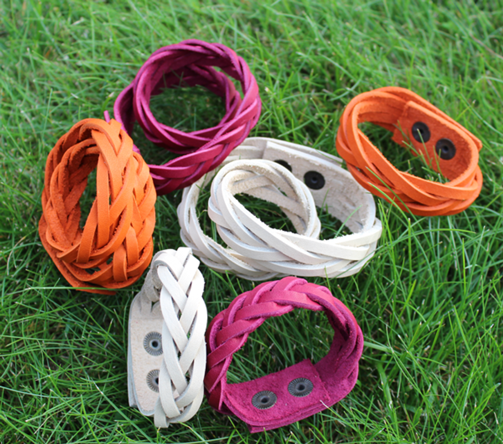 Браслет-косичка в 2 оборота | кожа