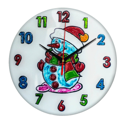 Часы раскраска на стекле для детей "Снеговик в шапке" Декор для дома, подарок
