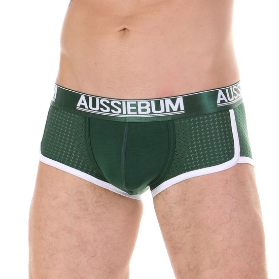 Мужские трусы хипсы зеленые в сетку с белой окантовкой AUSSIEBUM