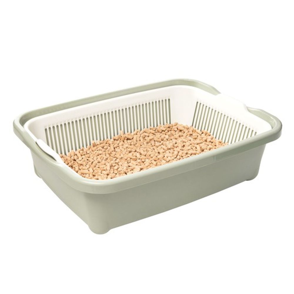 Туалет Gamma для кошек высокий с сеткой "Дюна", оливковый 420*320*125мм