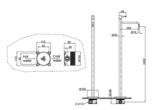 Boheme Смеситель для умывальника напольный Uno Matt White