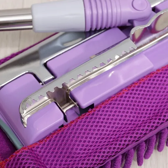 Швабра для мытья пола плоская, насадка из микрофибры букли 35×15 см, телескопическая стальная ручка 84-125 см