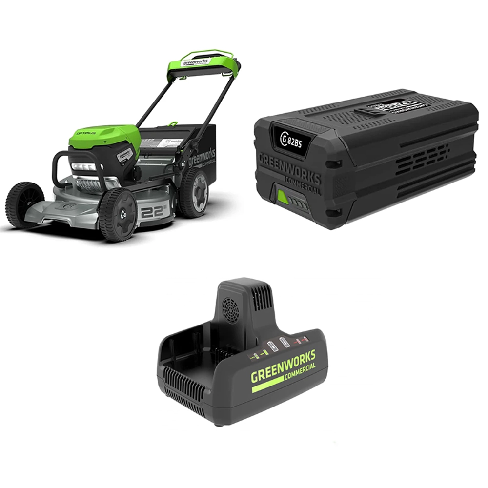Аккумуляторная газонокосилка Greenworks LM221S/G82B5/G82C2 82В самоходная (1 x 5 Ач, ЗУ) нож 56 см, 2519407/2914607/2939007