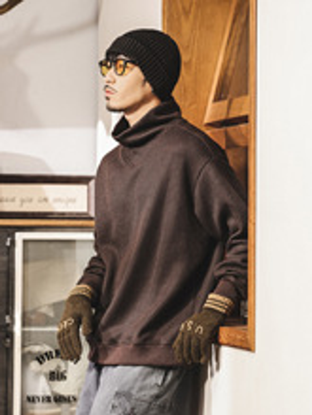 Толстовка Американская ретро с высоким воротником для защиты шеи для мужчин, модный бренд весны и осени, теплая свободная базовая рубашка, повседневный мужской топ.