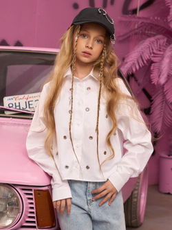 Рубашка для девочки белая с люверсами укороченная