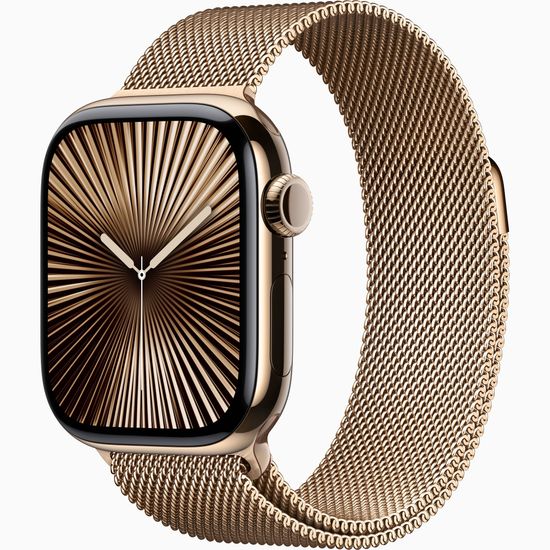 Apple Watch Series 10 GPS + Cellular 42mm Gold Titanium Case with Stainless Steel Milanese Loop