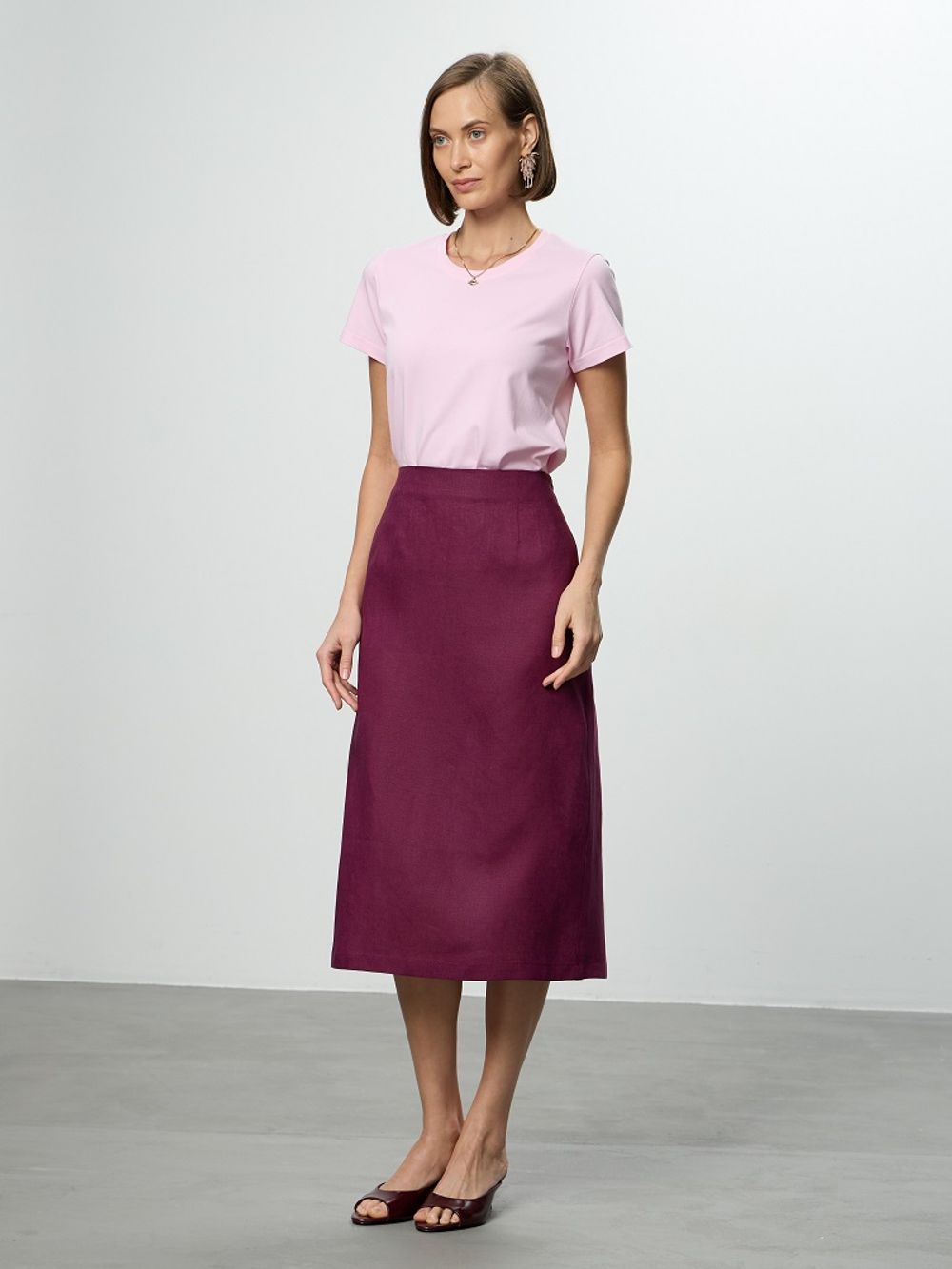 Юбка льняная А-силуэт винный (Размер 48)