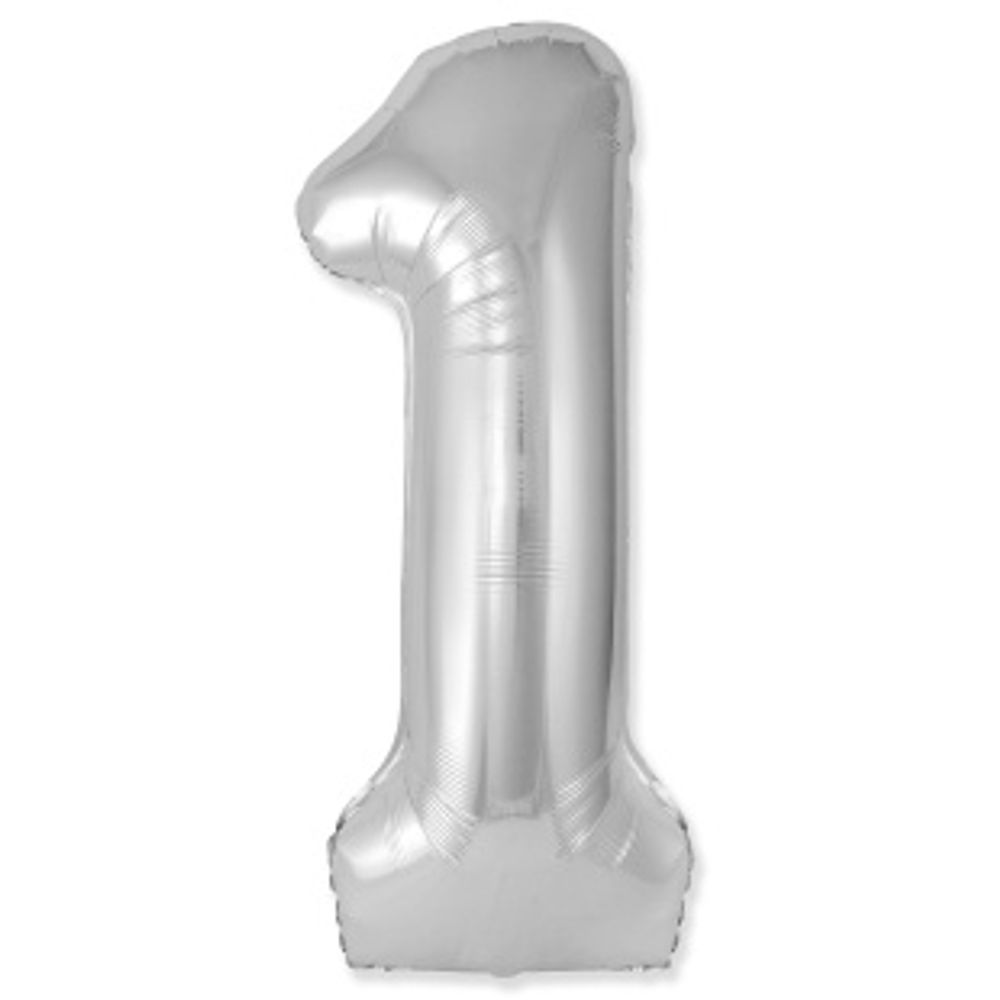 F Шар (40''/102 см) Цифра, 1 Slim, Серебро(БГ-60)