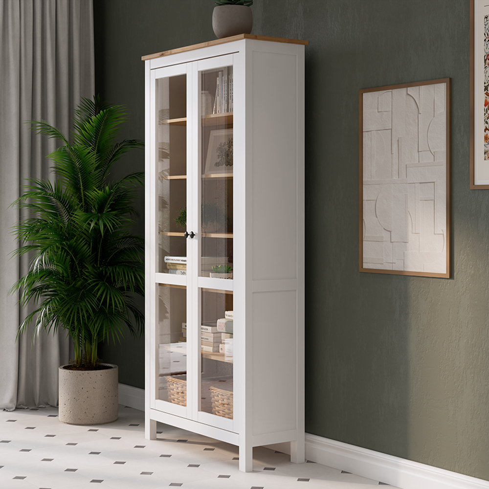 Шкаф-витрина Хемнэс Hemnes/Кымор, ст/ст 90х198х37 см, белый/светло-коричневый