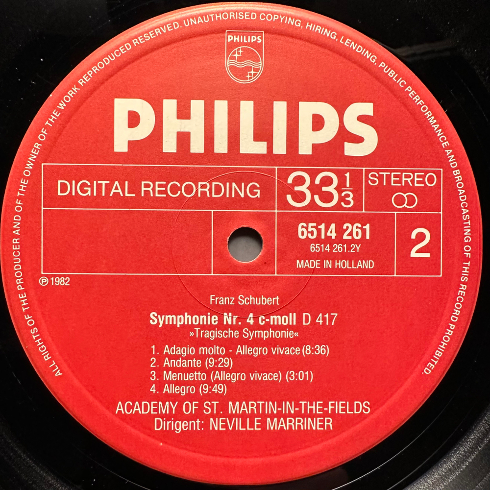 Шуберт - Симфонии №№ 1 и 4 «Трагические» (Голландия 1983г.)