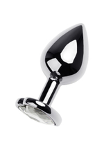 Серебристая анальная пробка с прозрачным кристаллом-сердцем - 8 см. (Цвет: прозрачный)