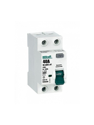 Выключатель дифференциального тока (УЗО) 2п 40А 30мА тип AC 6кА УЗО-03 DEKraft 14209DEK