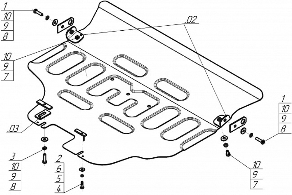 Защита картера двигателя (2 мм, сталь оцинкованная) для Subaru Outback 2021- Motodor.72203