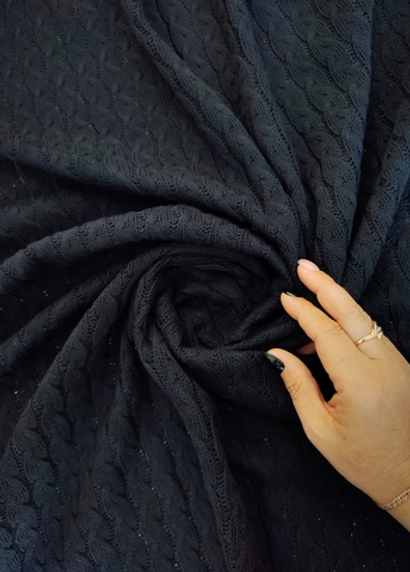 Трикотаж вязанный, косичка большая, черный, хлопок OXYGEN