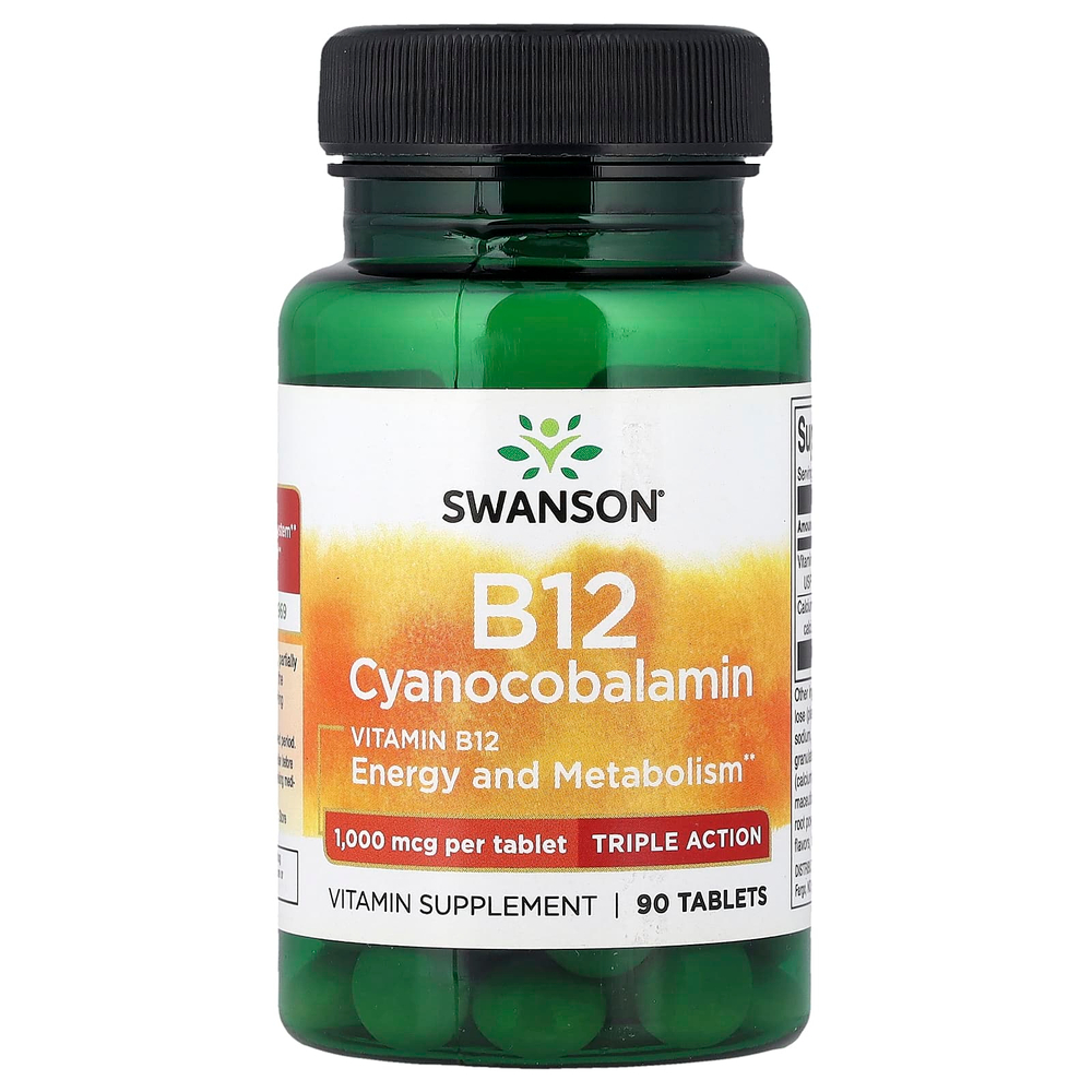 Swanson, Витамин B12, цианокобаламин, тройного действия, 90 таблеток
