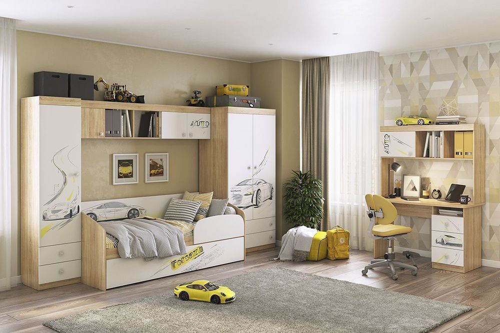 Шкаф комбинированный (с ящ. 2-створчат) "Форсаж"(дуб сонома/белый), ЛДСП, Мебельсон