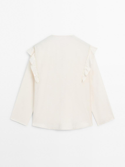 Massimo Dutti Блуза из струящейся ткани с воланами, белый