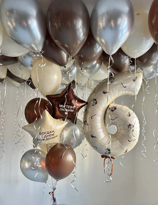 Воздушные гелиевые шарики с доставкой по Хабаровску хоккей шоколад/песок №4954