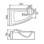 Ванна акриловая Gemy Glass Panel G9056 B 170x130 белая с гидромассажем