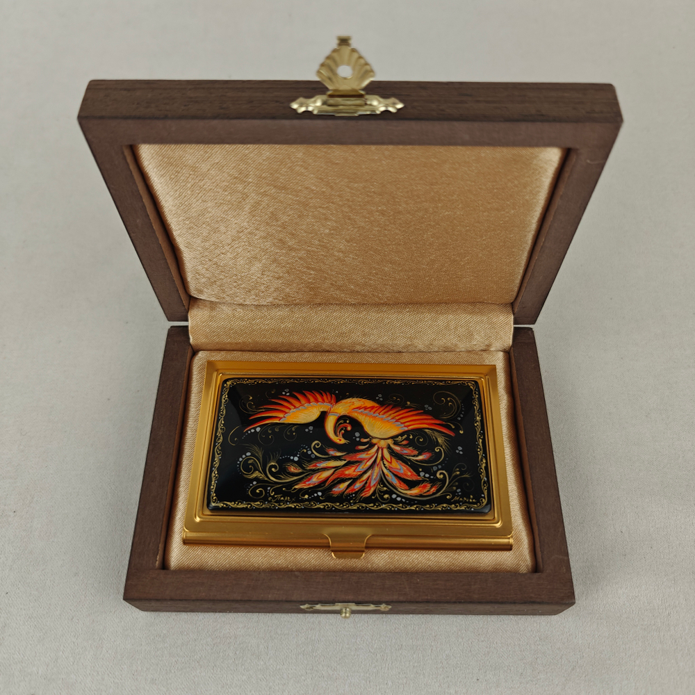 Визитница "Жар-птица" №8 (роспись Палех) желт.