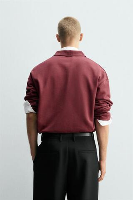 ZARA ПОЛО BOXY FIT, ГРАНАТОВЫЙ