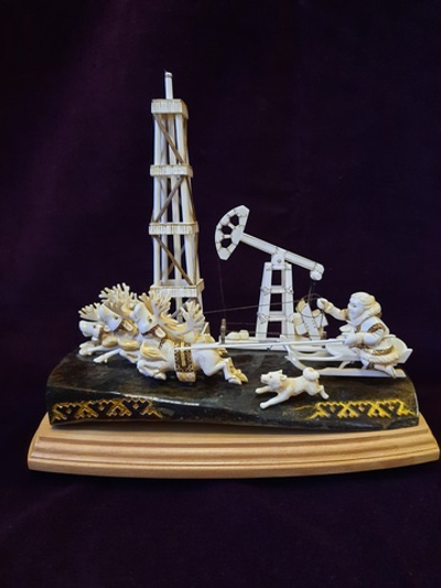 Композиция "Тройка" большая, кость мамонта, цевка, бук