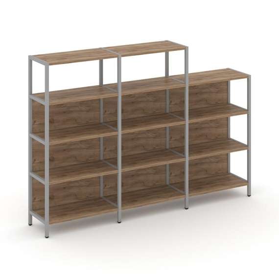 Shelf System Трехсекционный стеллаж четырех/трехярусный SN.STM-432 Дуб Табак/Металл Серый 2370*810*4