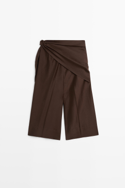 Massimo Dutti Удлиненные струящиеся шорты с платком, шоколадный