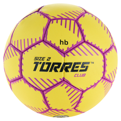 Мяч гандбольный TORRES Club, H32432, р.2, ПУ, 5 подкл. слоев, руч. сшивка, желтый