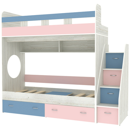 Двухъярусная кровать КарИВи Юниор 1 80х190 Винтерберг Голубой, Розовый