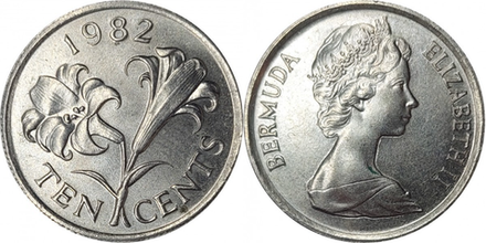 Бермуды 10 центов, 1970 - 1985 Лилия XF