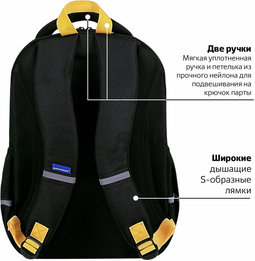 Рюкзак BRAUBERG MOTION, 2 отделения, 3 кармана, "Rebel", СВЕТЯЩИЙСЯ, 41х28х17 см, 271363