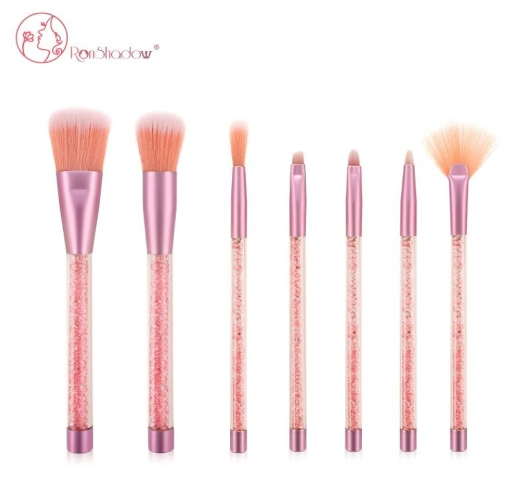 25%SALE! Набор кистей для макияжа 7 штук, в косметичке. Цвет Розовый + персиковый.