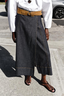 ZARA ДЖИНСОВАЯ ЮБКА Z1975 МИДИ С ПОЯСОМ, СИНИЙ